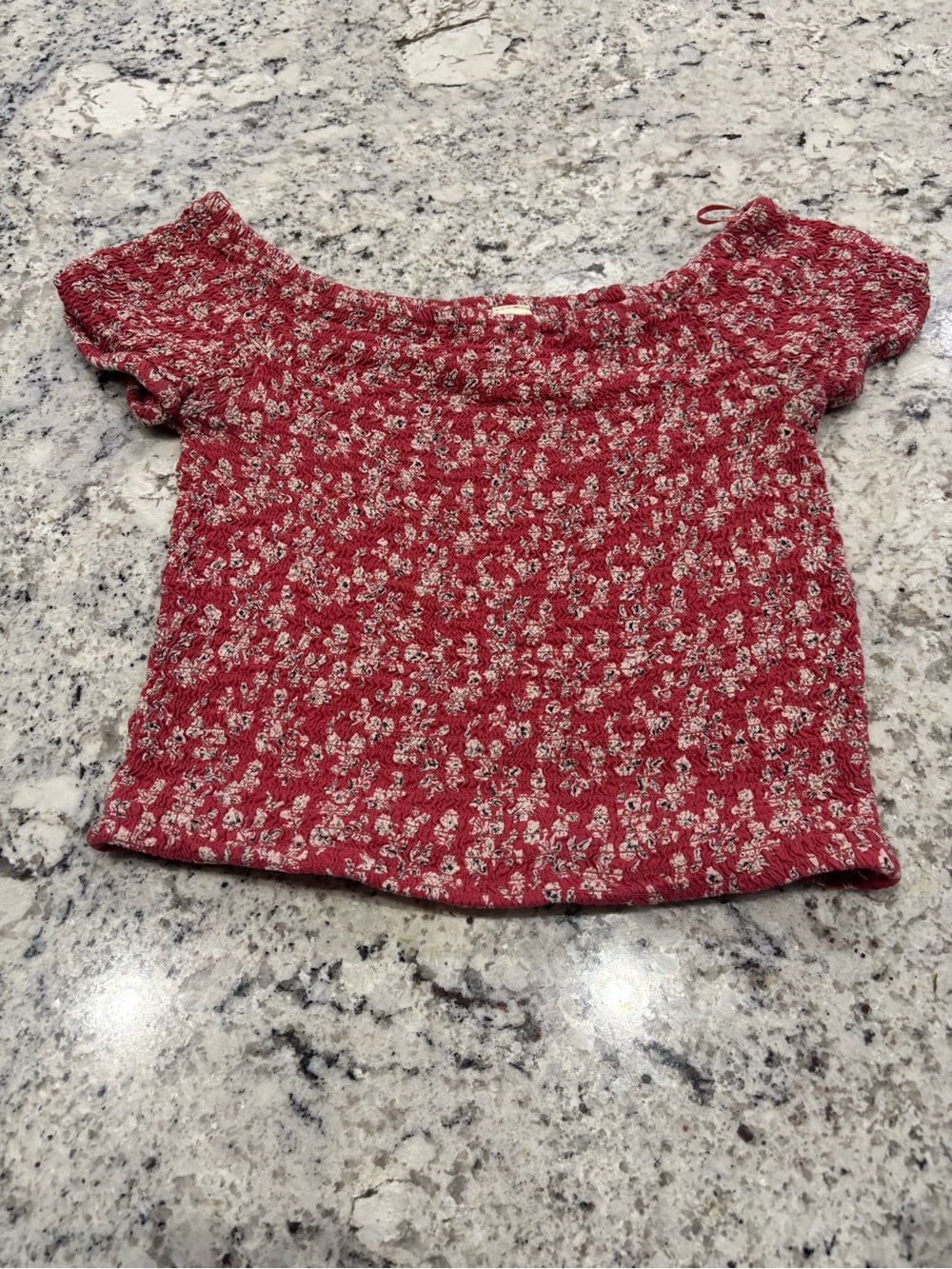 Japna Red Floral Off Shoulder Crop Top Short Sleeve Small